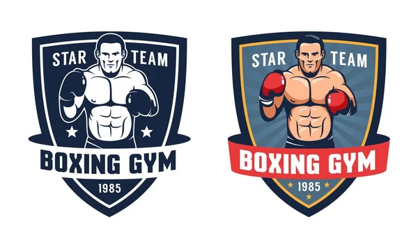 Boxer em posição de luta - logotipo do ginásio de boxe vintage — Vetor de Stock