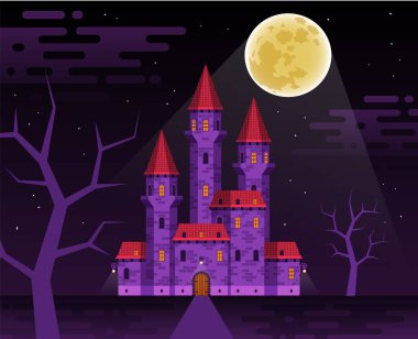 Gece vakti karanlık ortaçağ şatosu