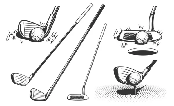 Clubes de golf y una pelota — Vector de stock