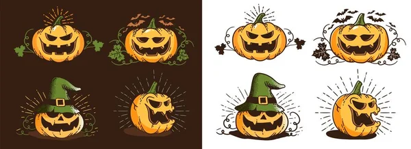 Vintage halloween sütőtök készlet — Stock Vector