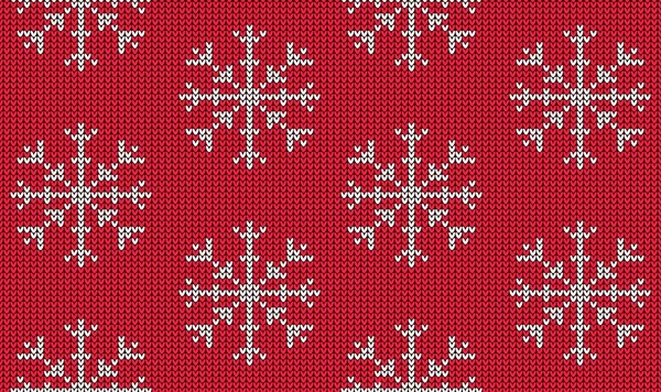 Stickat mönster med vit snöflinga och dekorkant på röd bakgrund — Stock vektor