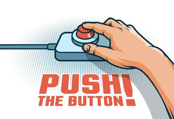 Poussez le bouton rouge avec le doigt — Image vectorielle