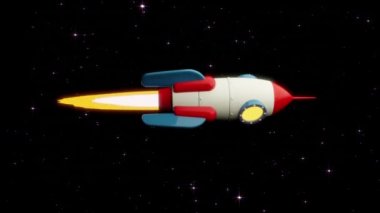 Rocket flies in space among the stars