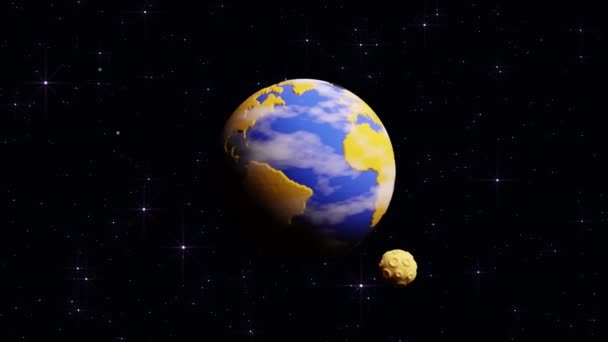 Planet earth with a rotating moon in space — Stok video
