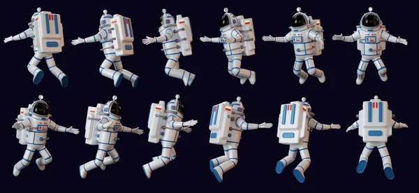 3d astronaut flies in open space