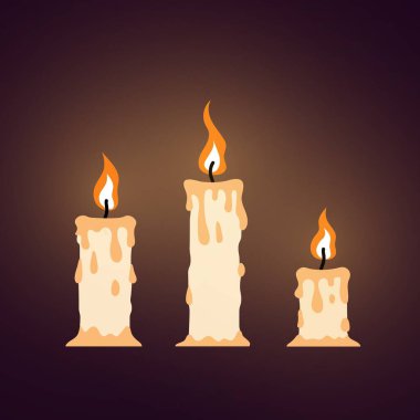 Çizgi film tarzında yanan mum. Üç farklı boyutta..