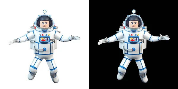 Cartoon Astronauta Voa Espaço Aberto Sorri Homem Espaço Traje Espacial — Fotografia de Stock