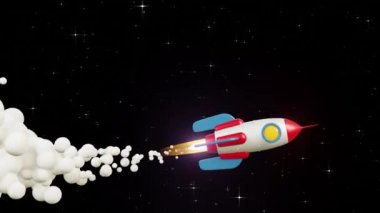 Uzayda uçuşan egzoz dumanlı 3D roket.