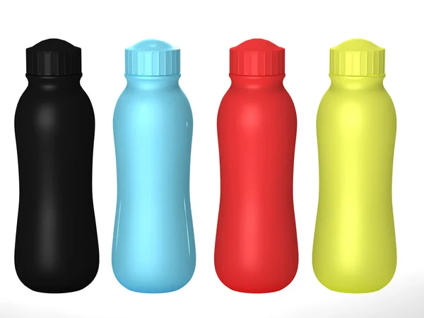 Blank plastic bottle packaging with cap set, clipping path inclu — Stock Photo, Image