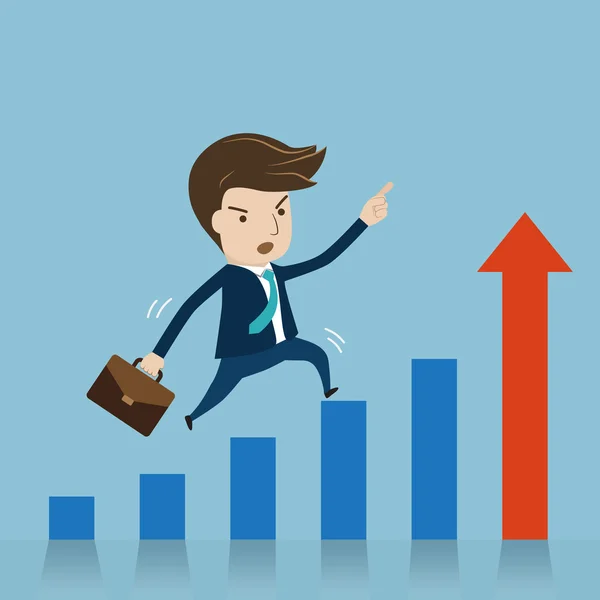 Geschäftsmann springt über Wachstumsdiagramm — Stockvektor
