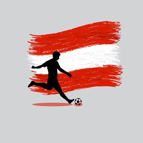 Soccer Player action with Republic of Austria  flag on backgroun — Stock Vector
