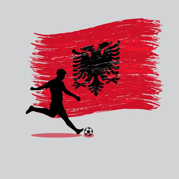 Футбол гравець дії з Прапор Республіки Албанія на backgroun — стоковий вектор
