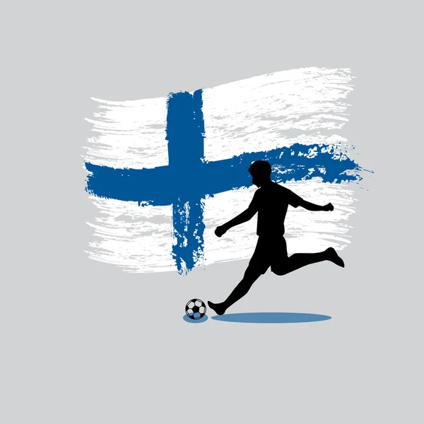 フィンランド共和国旗の背景上でサッカーのプレーヤーのアクション — ストックベクタ