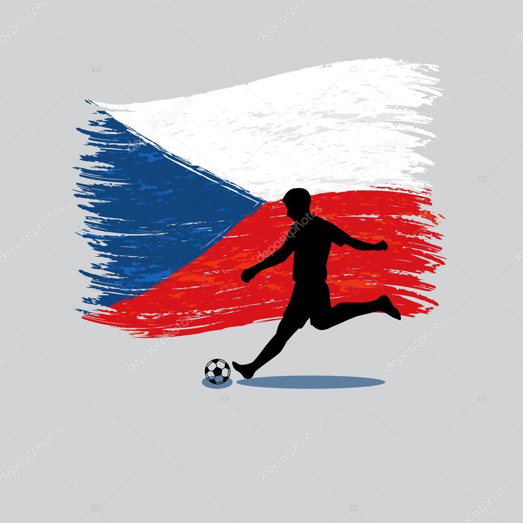 Soccer Player action with Czech Republic flag on background