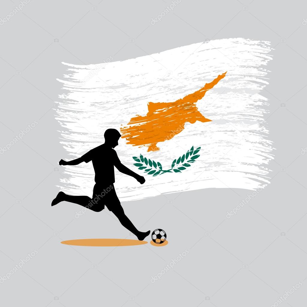 Soccer Player action with Republic of Cyprus flag on background