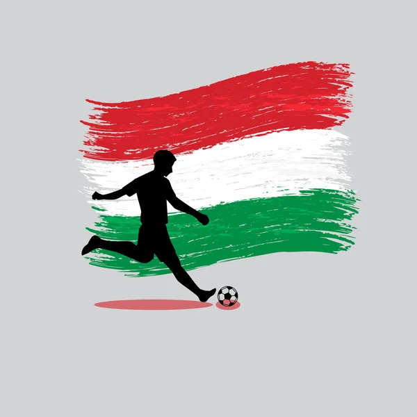 Soccer Player action with Hungary flag on background — Stock Vector