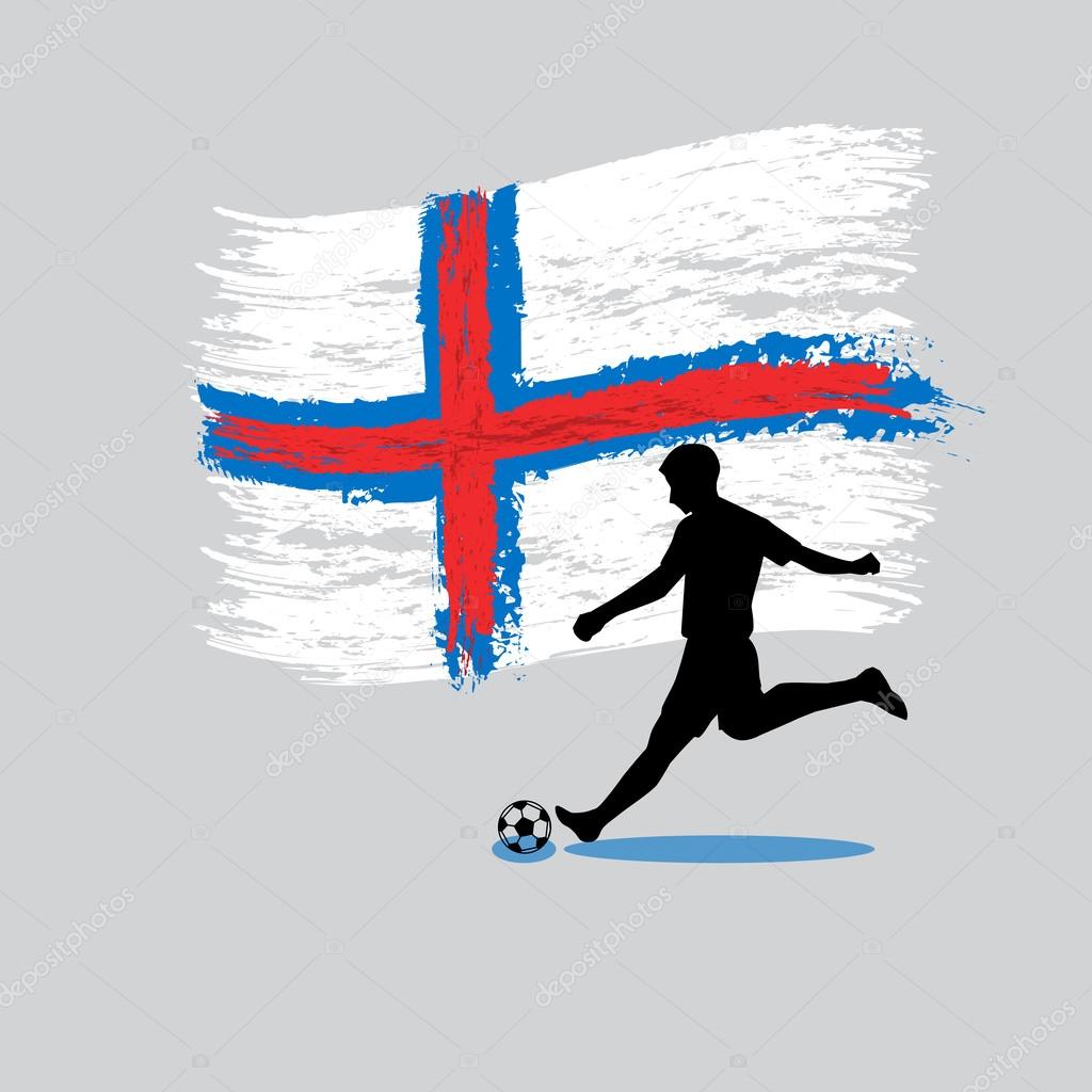 Soccer Player action with Faroe Islands flag on background