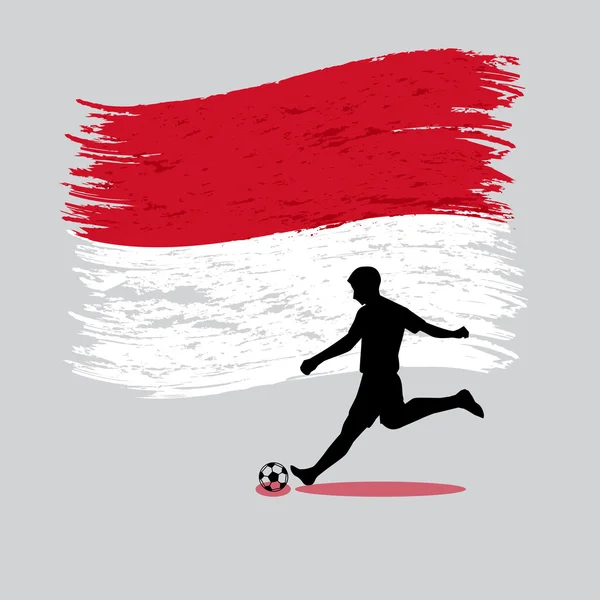 Voetbal speler actie met Prinsdom van monaco vlag op backgr모나코의 깃발 backgr에의 공국으로 축구 선수 액션 — Stockvector