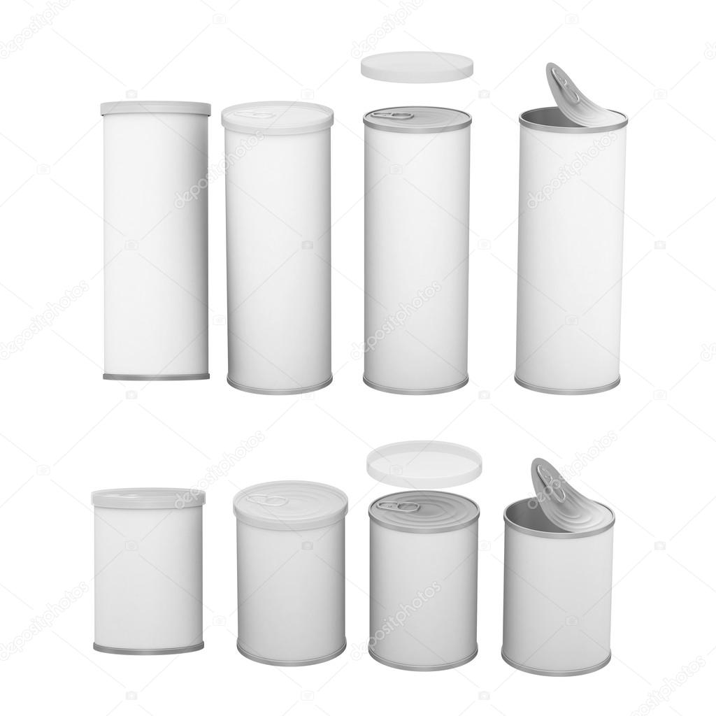 White blank label snack can with pull tab and cap, clipping path
