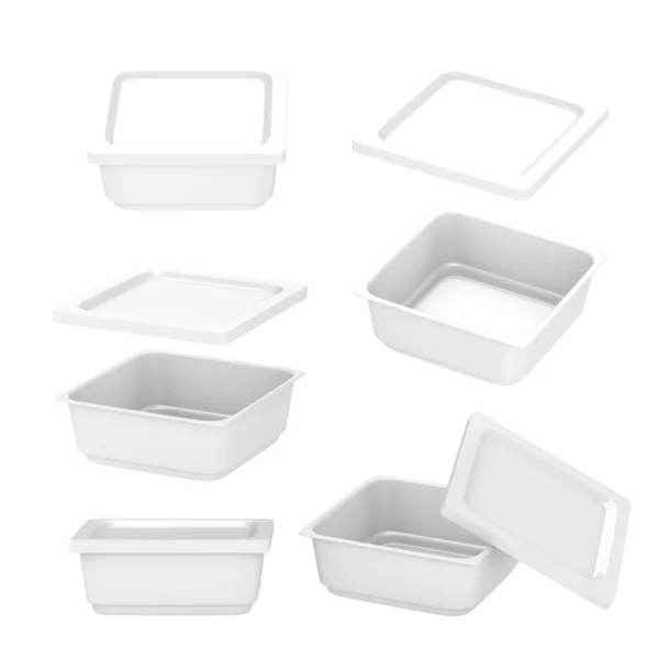 White square plastic container for food production with clippin — Stock Image White square plastic container for food production with clippin Stock Photo