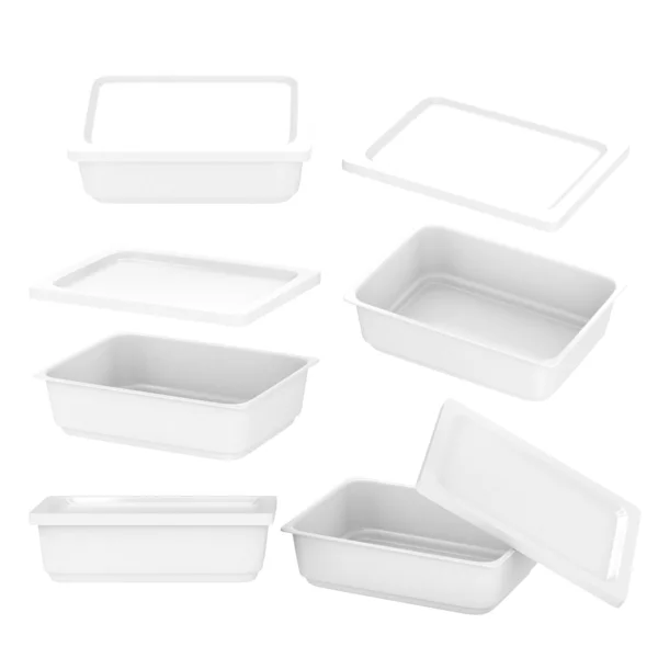 White rectangle plastic container for food production with clip — Stock Image White rectangle plastic container for food production with clip Stock Photo