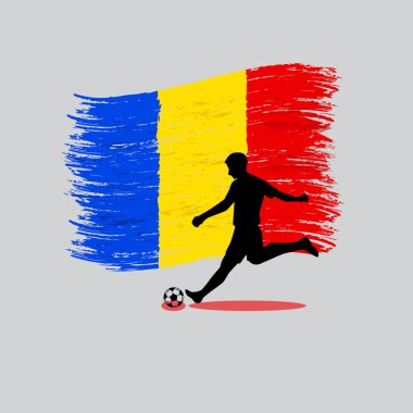 Futbol oyuncu eylem ile Romanya bayrağı arka üzerinde