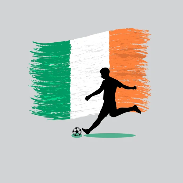 Azione del giocatore di calcio con bandiera della Repubblica d'Irlanda sullo sfondo — Vettoriale Stock