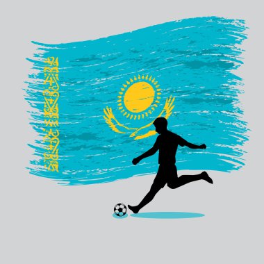 Soccer Player action with Republic of Kazakhstan flag on backgro clipart