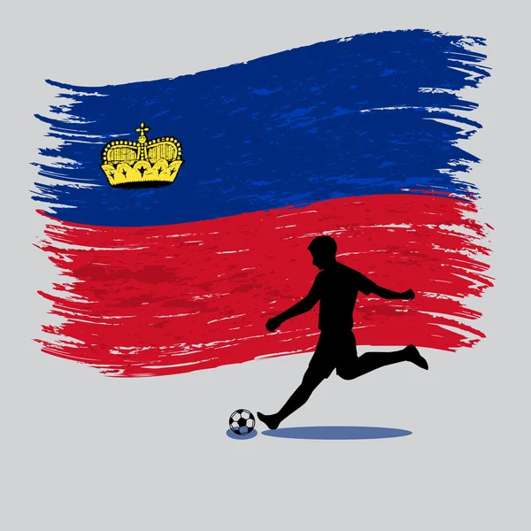 Jugador de fútbol acción con la bandera del Principado de Liechtenstein en — Archivo Imágenes Vectoriales