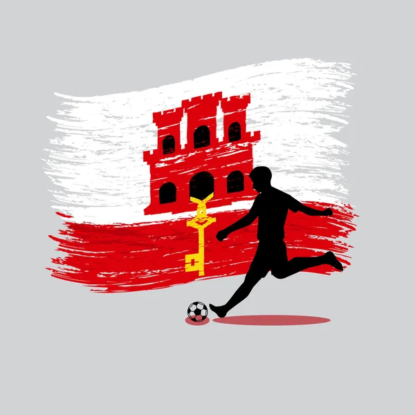 Fußballer-Aktion mit Gibraltar-Fahne im Hintergrund — Stockvektor
