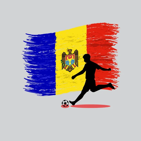 Action de joueur de football avec drapeau de la République de Moldavie sur backgroun — Image vectorielle