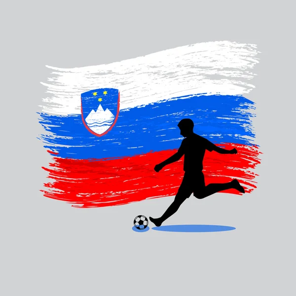 Futball játékos cselekvés, a Szlovén Köztársaság lobogója a háttere — Stock Vector