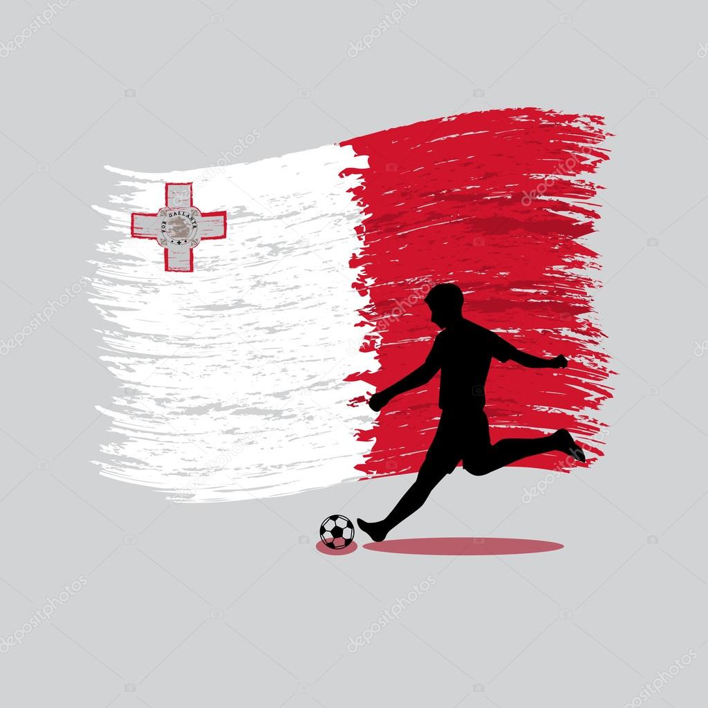 Soccer Player action with Republic of Malta flag on background