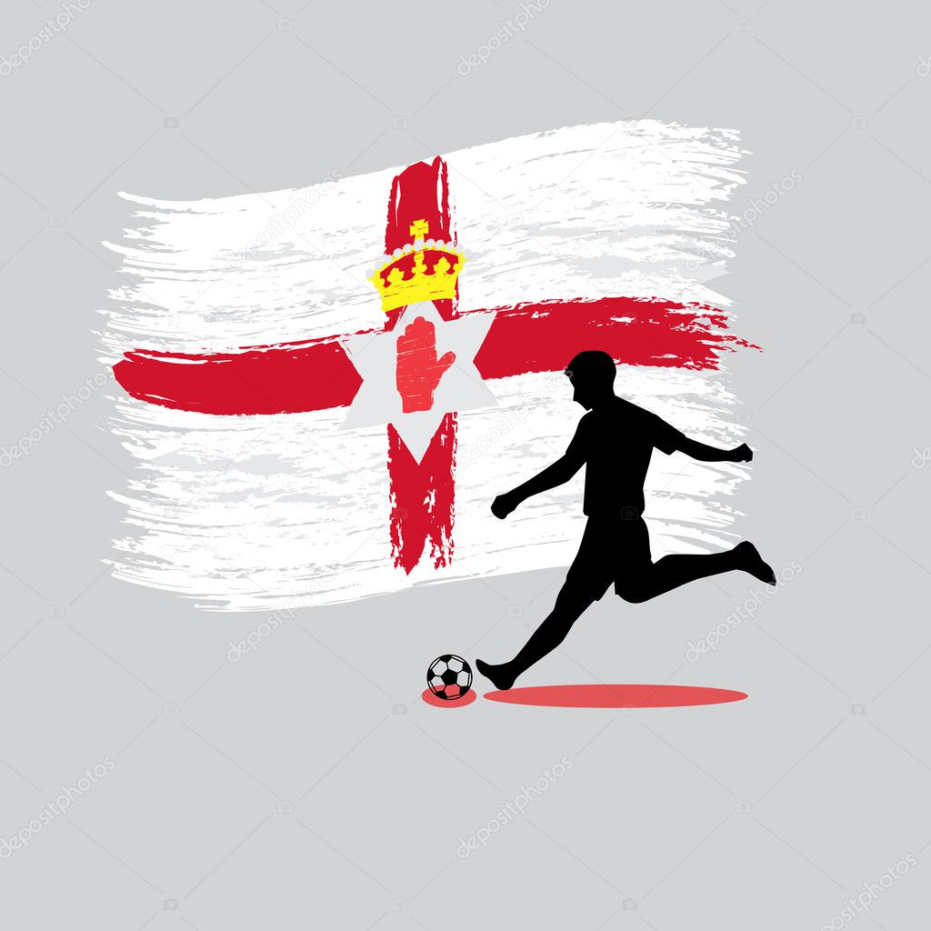 Soccer Player action with Northern Ireland flag on background