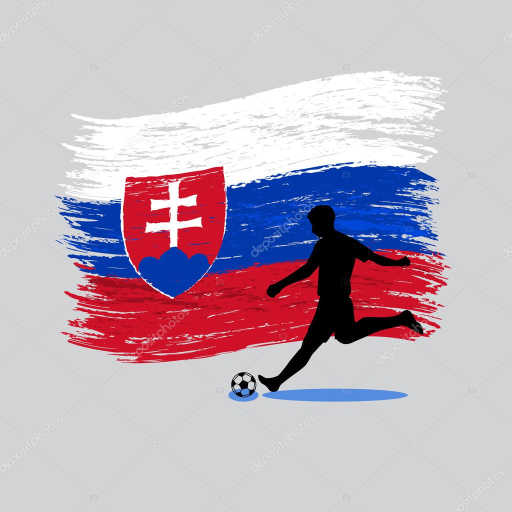 Soccer Player action with Republic of Slovenia flag on backgroun