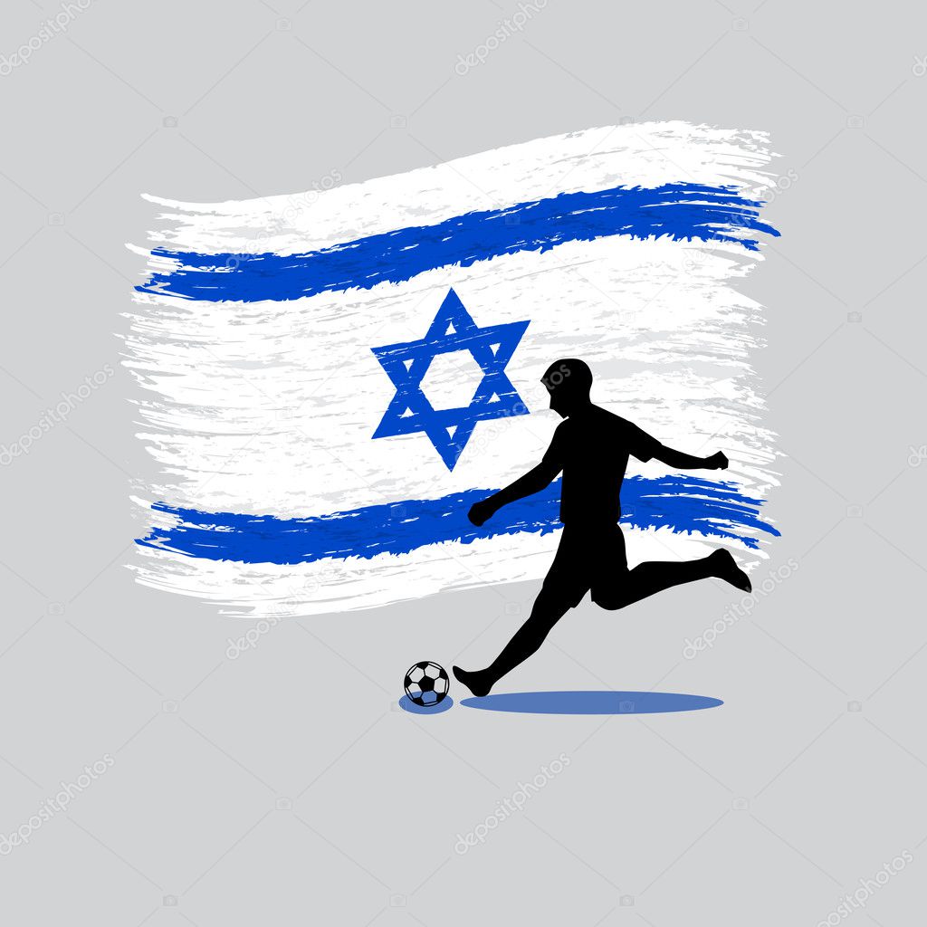 Soccer Player action with State of Israel flag on background