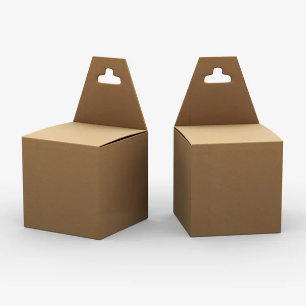 Verpackung aus braunem Pappkarton mit Aufhänger, Clip-Pfad inklusive — Stockfoto