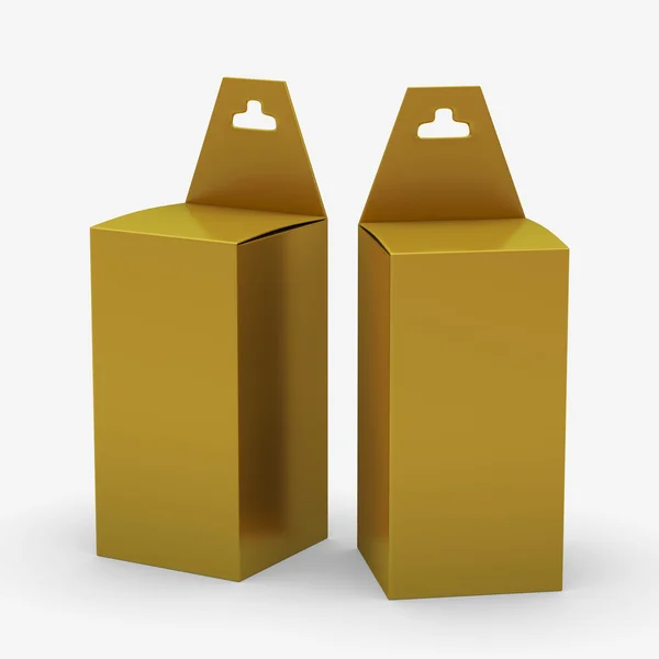 Imballaggio scatola di carta rettangolo oro con appendiabiti, percorso di ritaglio in — Foto Stock