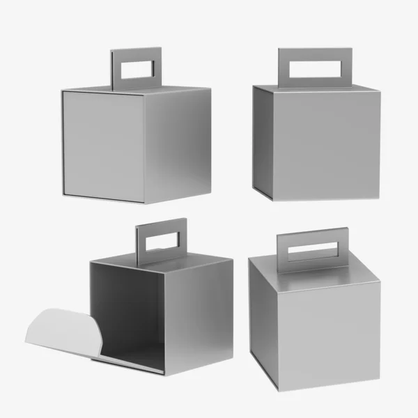 Zilver papier kartonnen doos met handvat, uitknippad opgenomen — Stockfoto
