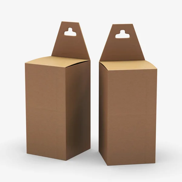 Rechteck-Kraftpapier-Kartonverpackung mit Aufhänger, Clipping-Weg — Stockfoto