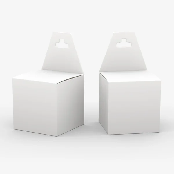 Embalaje de caja de papel blanco con suspensión, camino de recorte incluido —  Fotos de Stock