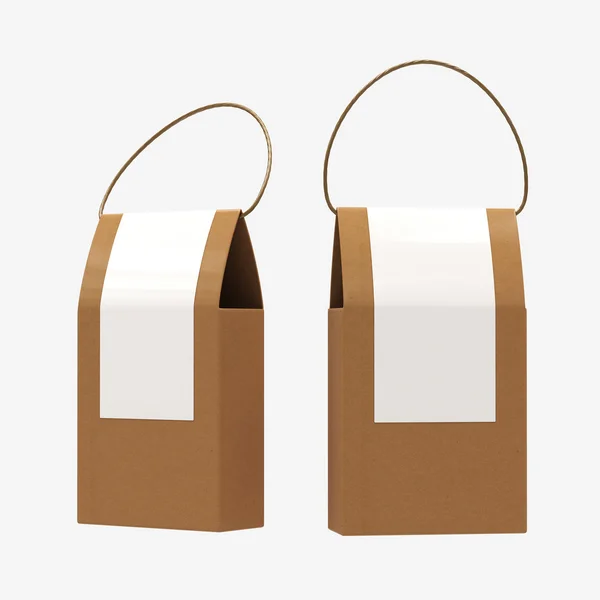 棕色的纸食品盒包装与句柄，剪切路径包括 — 图库照片#