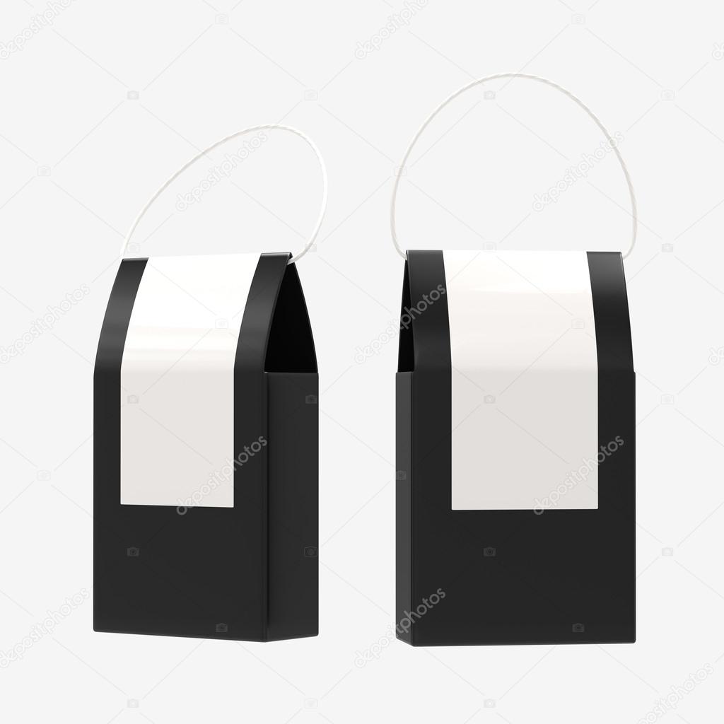 Black paper food box packaging with handle, clipping path includ