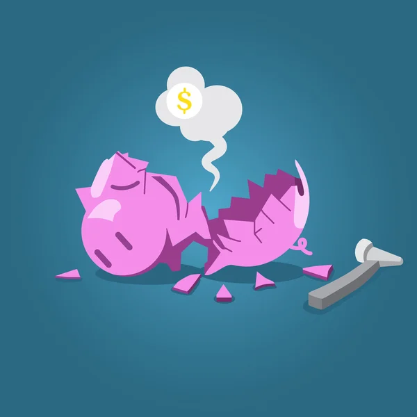 Gebroken piggy bank — Stockvector