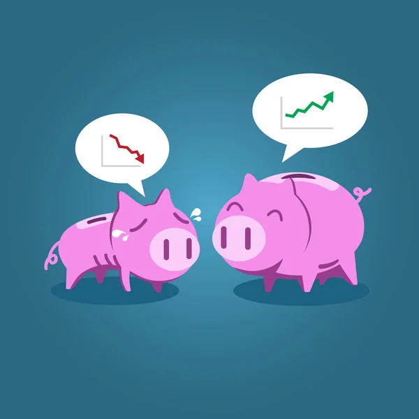 Tłuszczu i małe piggy bank mówić o sytuacji finansowej — Wektor stockowy