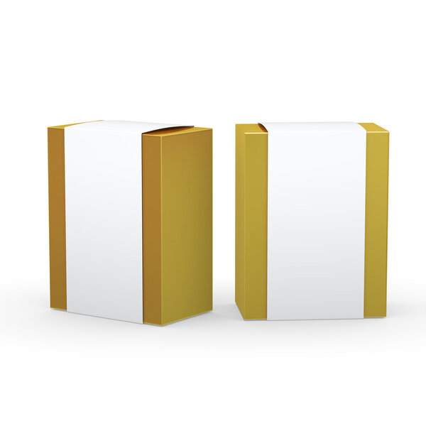 Gold paper box with white wrap packaging , clipping path include