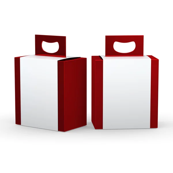 Red paper box with white wrap and handle packaging,clipping path — Stock Photo, Image