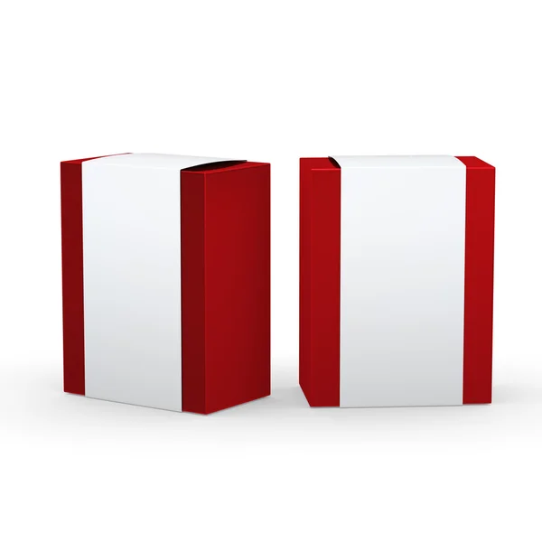 Caixa de papel vermelho com embalagem de envoltório branco, caminho de recorte incluído — Fotografia de Stock