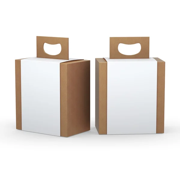 Brązowy papier pudełko z biały i obsługi, opakowanie, przycinania pa — Zdjęcie stockowe