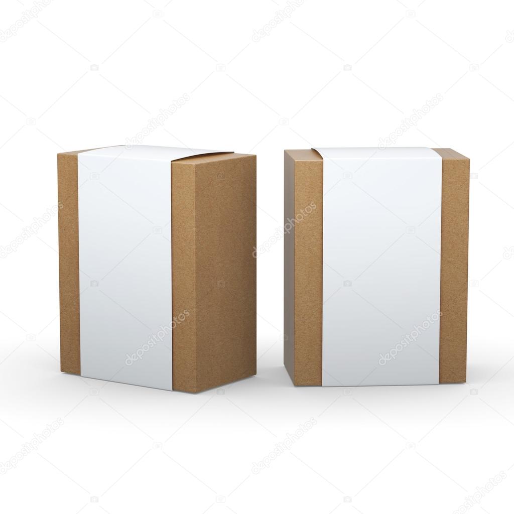 Brown paper box with white wrap packaging,clipping path included